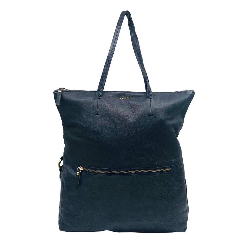 Luri Navy Genuine Embossed Leather Convertible Crossbody Bag